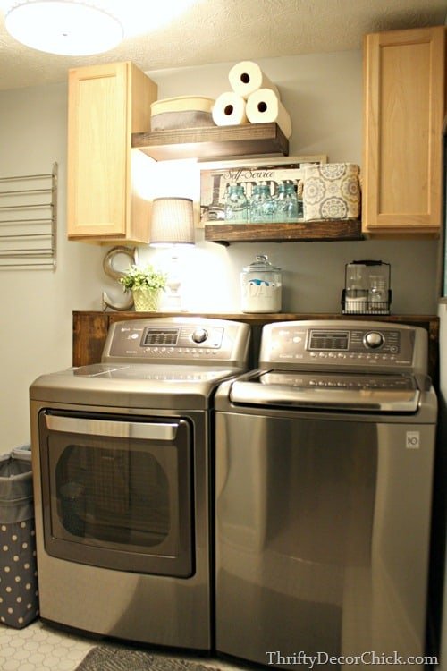 DIY Wood Shelves for Small Laundry Room