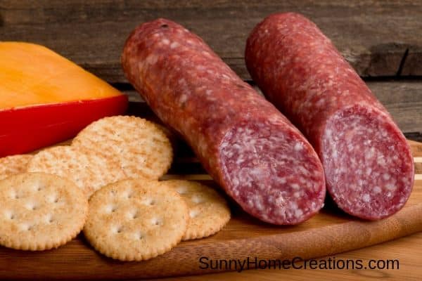 cheese, crackers, and salami