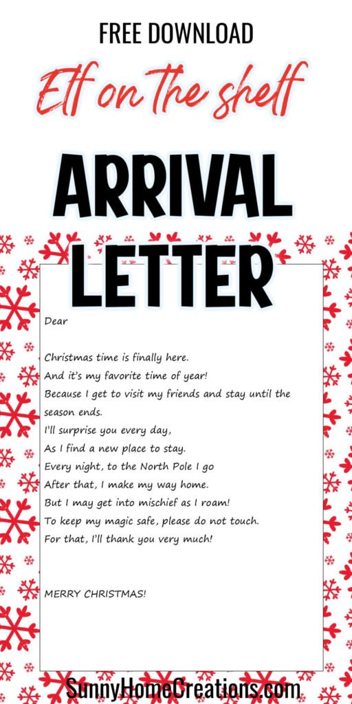 Pin Image: pic of arrival letter and it says "Free Download Elf on the Shelf Arrival Letter".