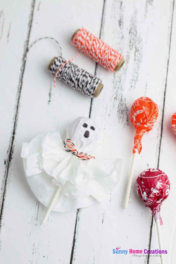 Ghost lollipop with supplies to make it.